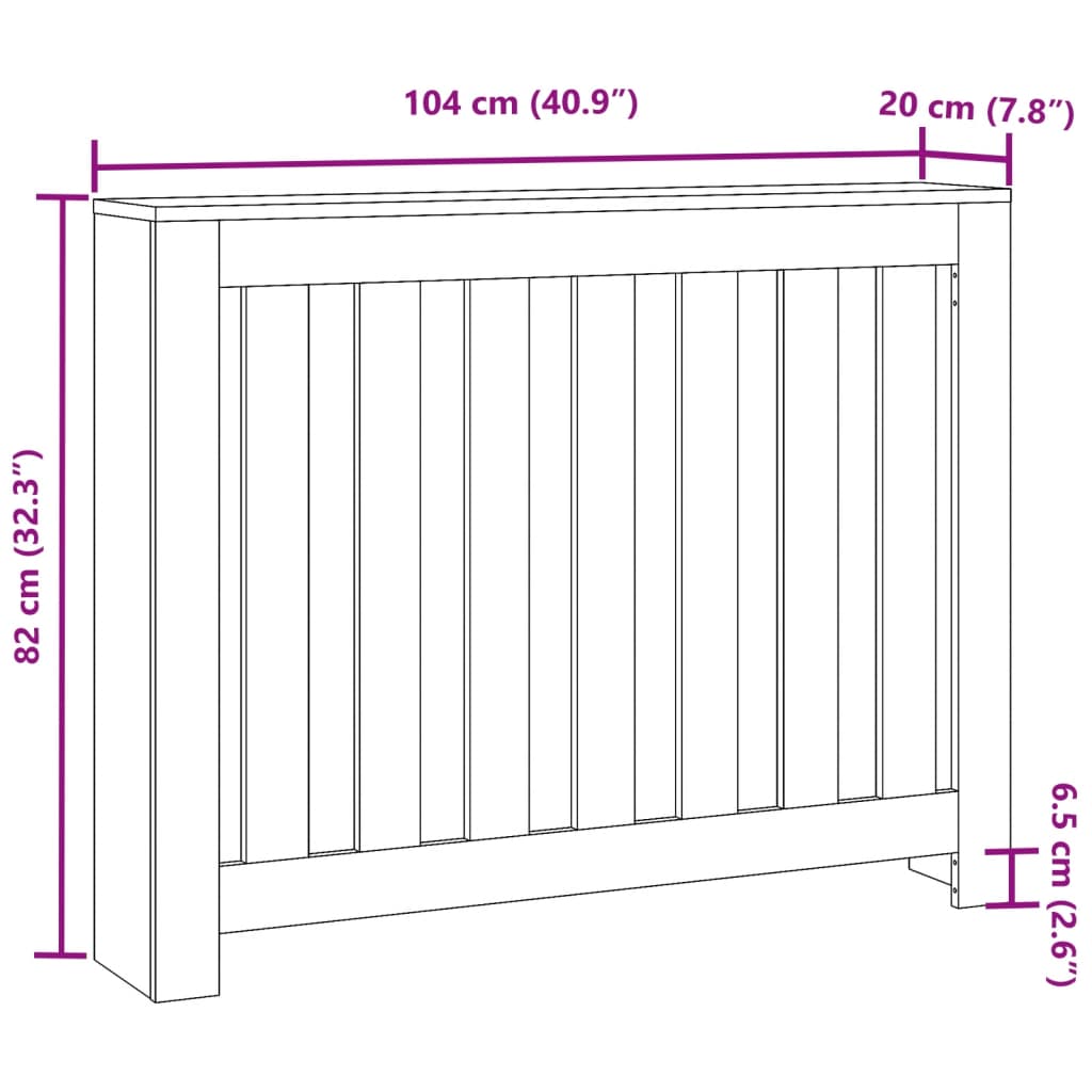 vidaXL Cubierta de radiador madera ingeniería gris Sonoma 104x20x82 cm