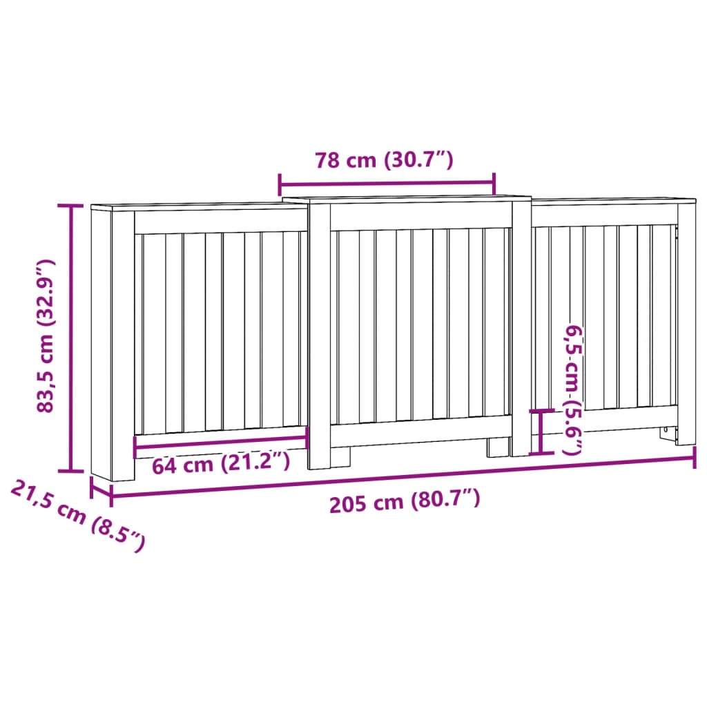 vidaXL Cubierta de radiador madera ingeniería blanco 205x21,5x83,5 cm