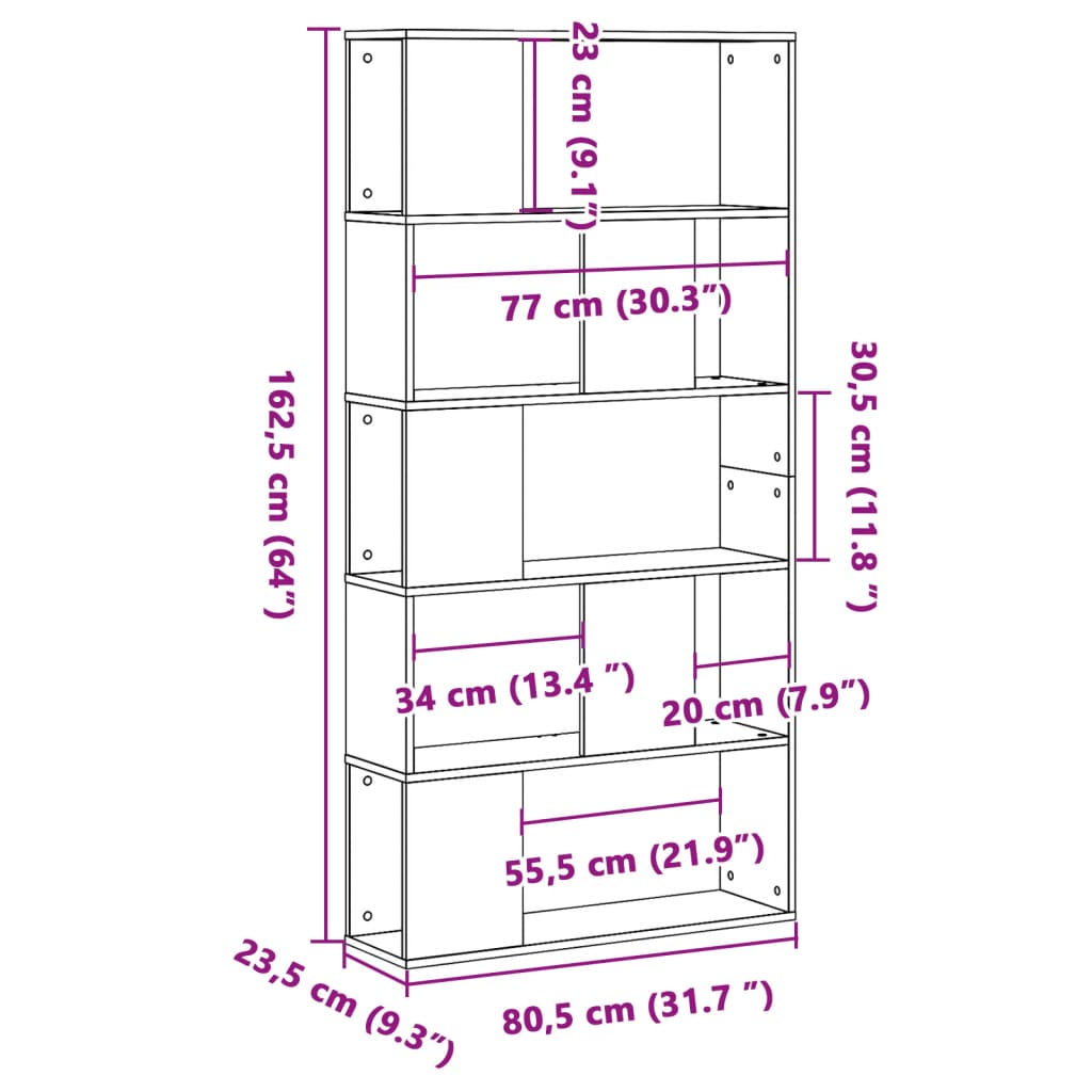 vidaXL Librería 5 niveles madera ingeniería negra 80,5x23,5x162,5 cm