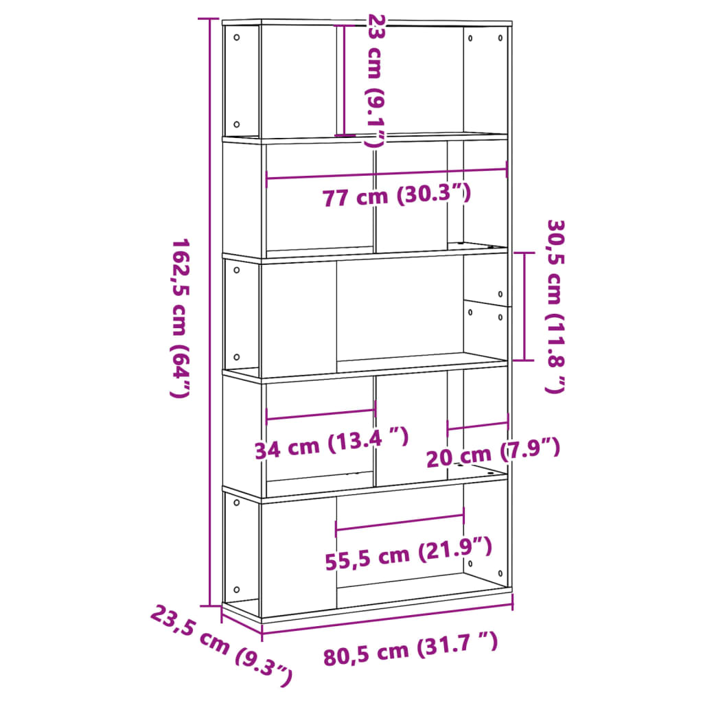 vidaXL Librería de 5 estantes madera ingeniería roble ahumado