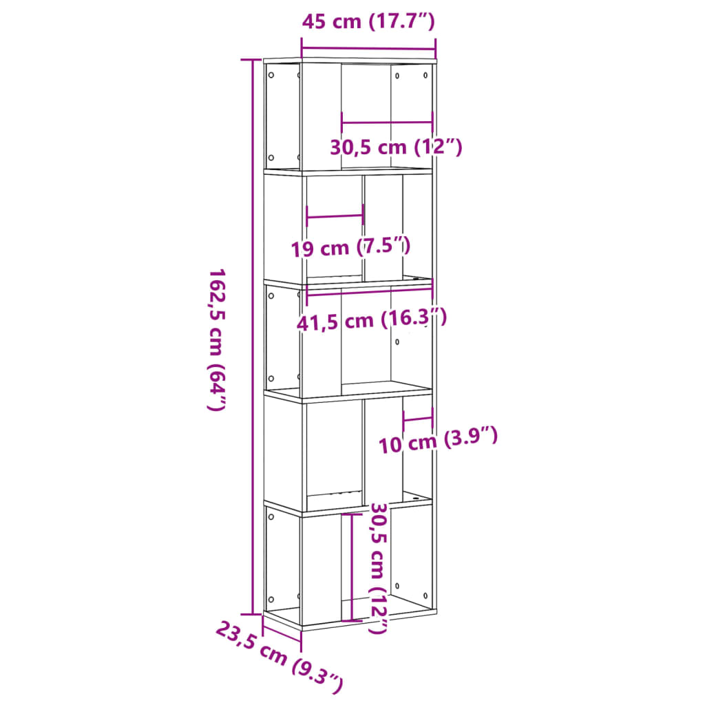 vidaXL Librería 5 niveles madera ingeniería blanca 45x23,5x162,5 cm