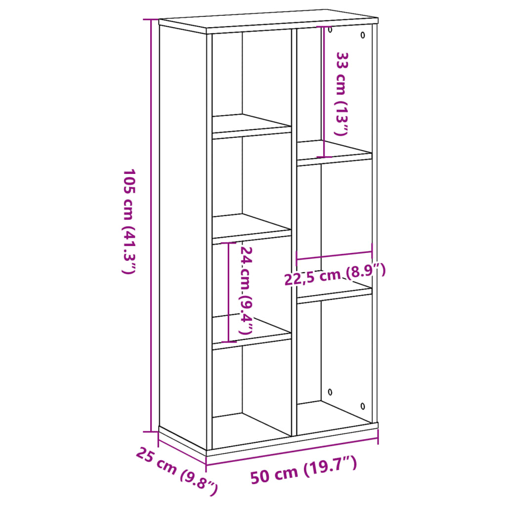 vidaXL Estantería de madera de ingeniería negra 50x25x105 cm