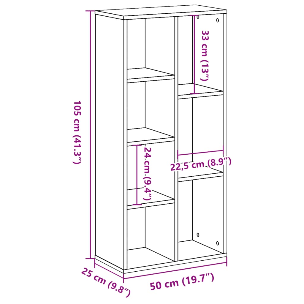 vidaXL Estantería de madera de ingeniería gris hormigón 50x25x105 cm