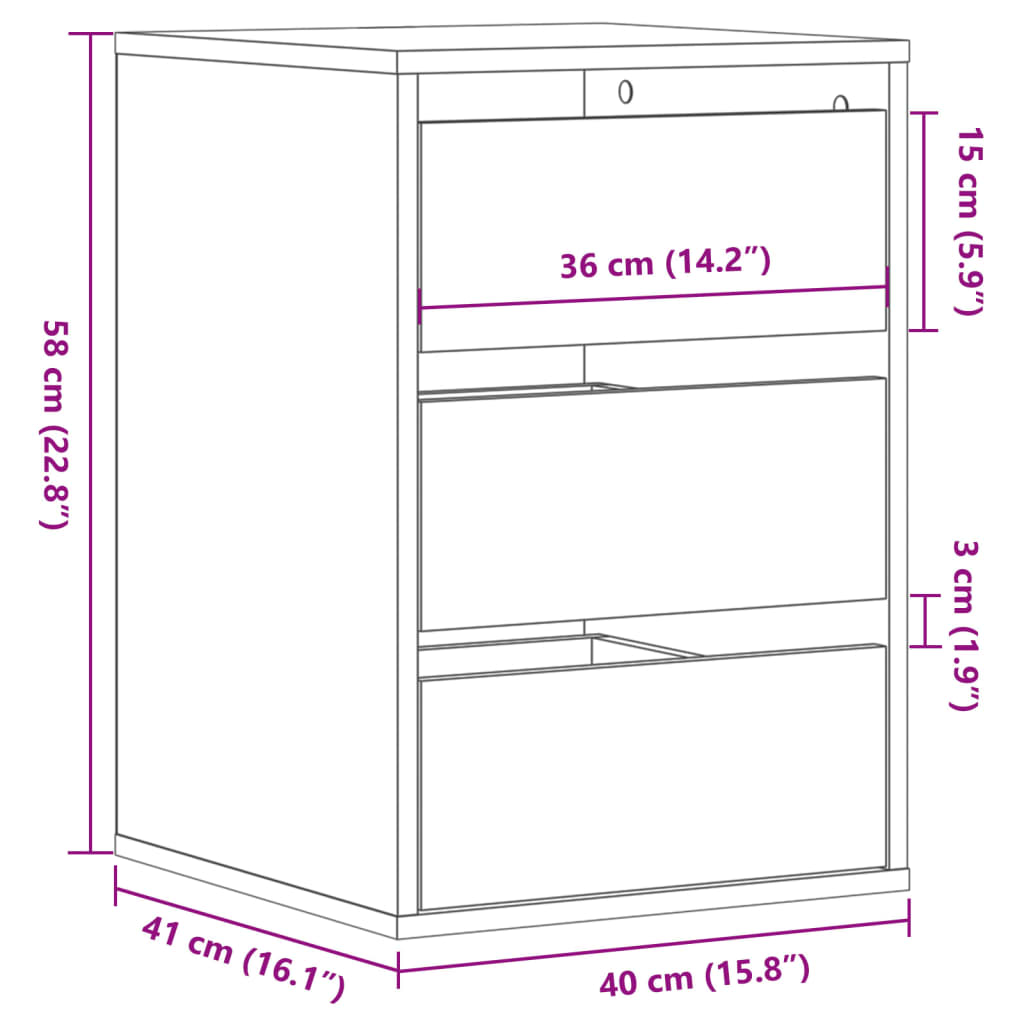 vidaXL Cajonera de esquina madera de ingeniería negra 40x41x58 cm