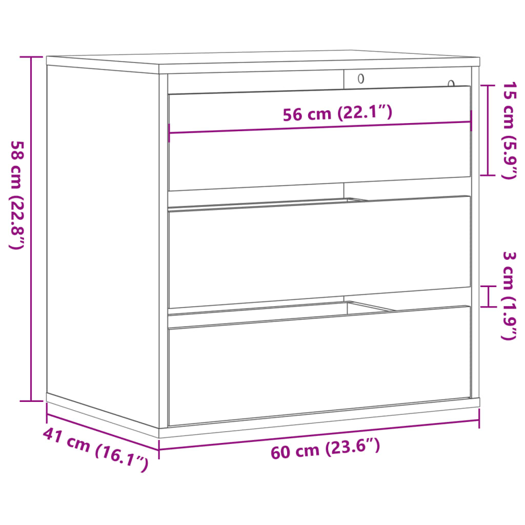 vidaXL Cajonera de esquina madera de ingeniería negra 60x41x58 cm