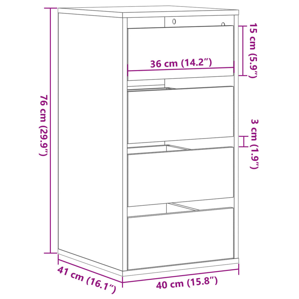 vidaXL Cajonera de esquina madera de ingeniería blanca 40x41x76 cm