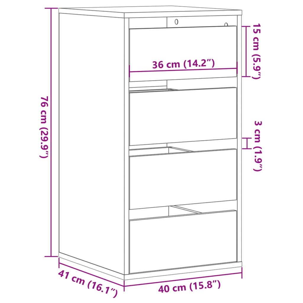 vidaXL Cajonera de esquina madera ingeniería roble Sonoma 40x41x76 cm