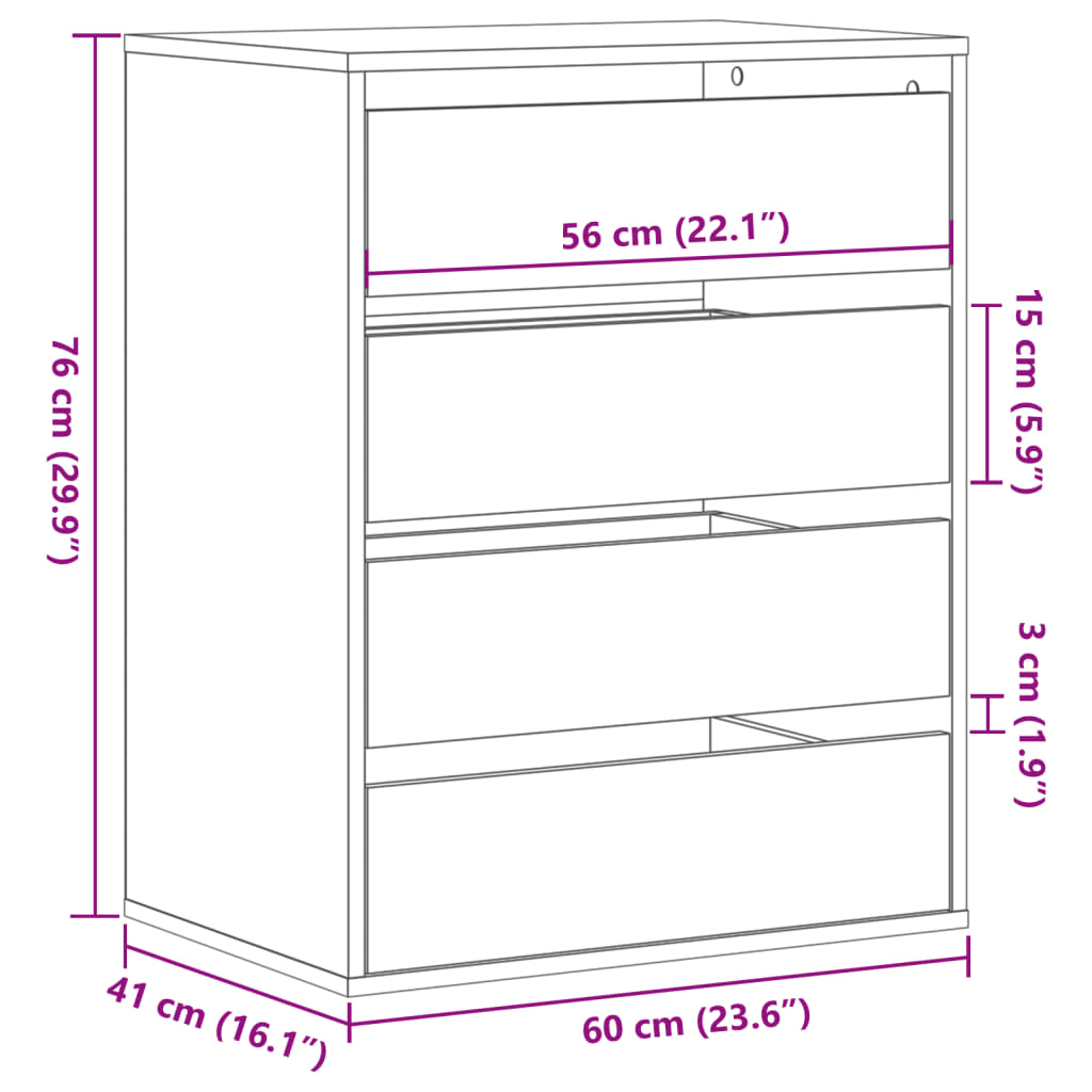 vidaXL Cajonera de esquina madera de ingeniería blanca 60x41x76 cm