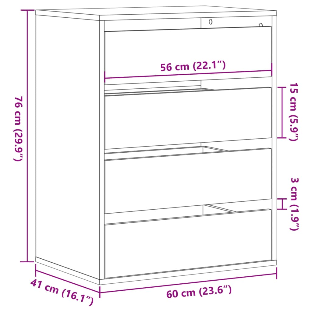 vidaXL Cajonera de esquina madera de ingeniería negra 60x41x76 cm