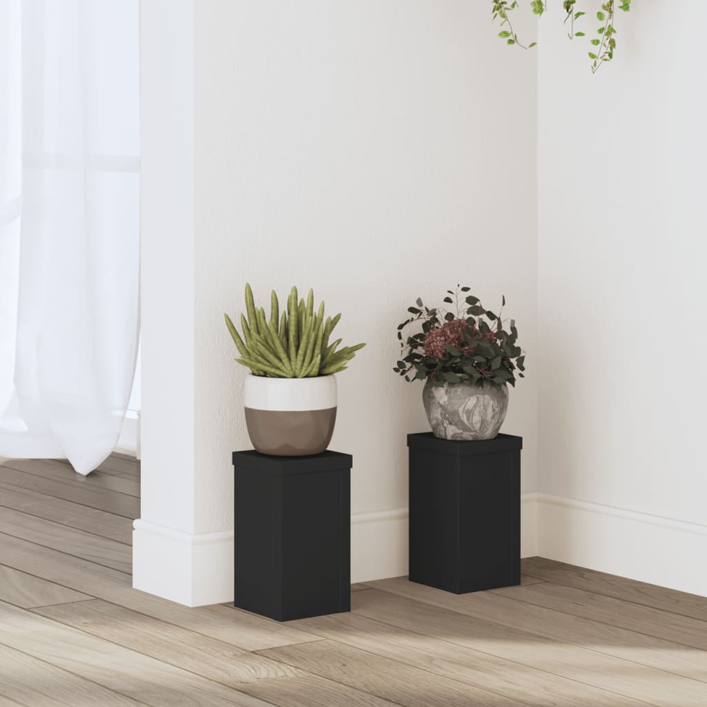 vidaXL Soportes de plantas 2 uds madera ingeniería negro 10x10x18 cm