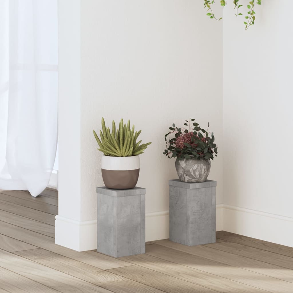 vidaXL Soportes de plantas 2 uds madera gris hormigón 10x10x18 cm