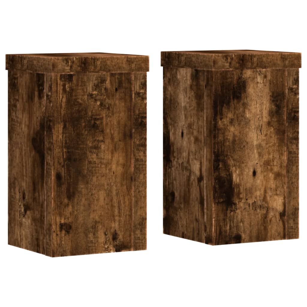 vidaXL Soportes de plantas 2 uds madera roble ahumado 10x10x18 cm