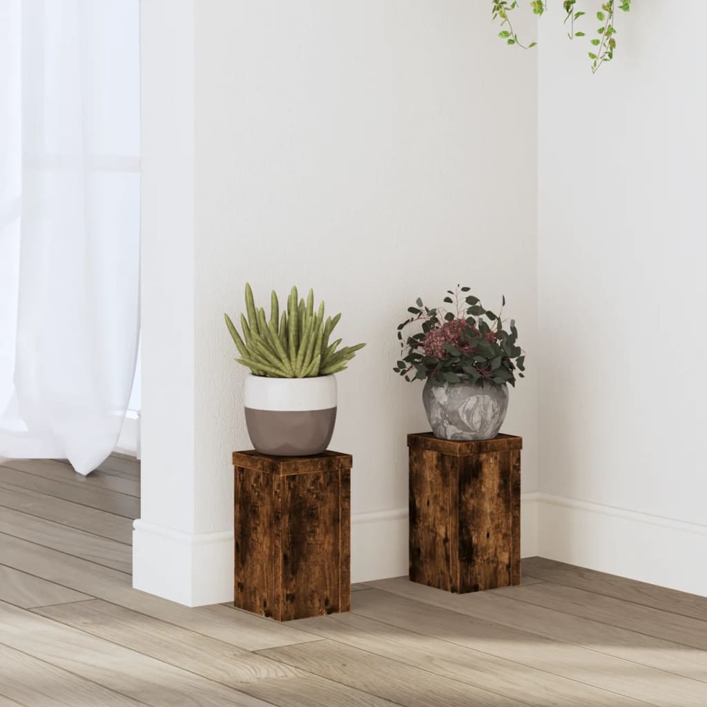 vidaXL Soportes de plantas 2 uds madera roble ahumado 10x10x18 cm