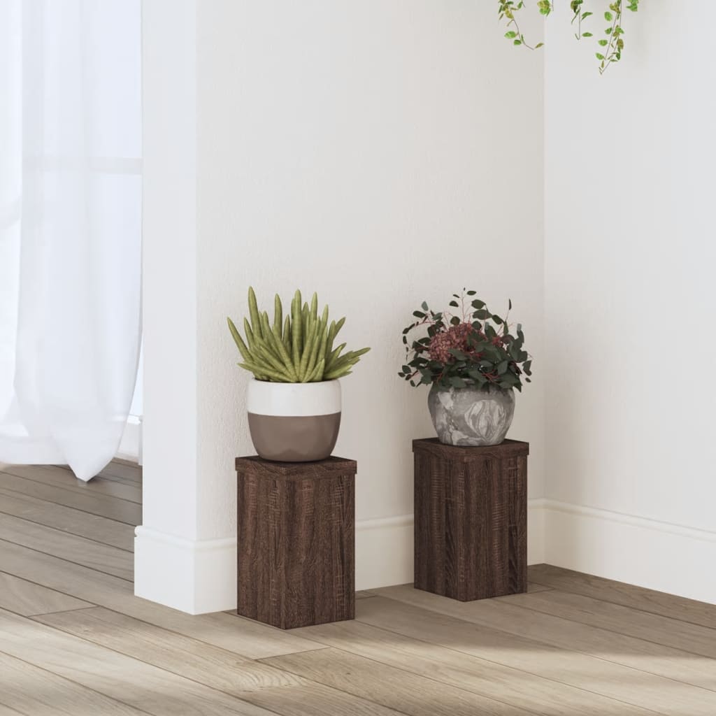 vidaXL Soportes de plantas 2 uds madera marrón roble 10x10x18 cm