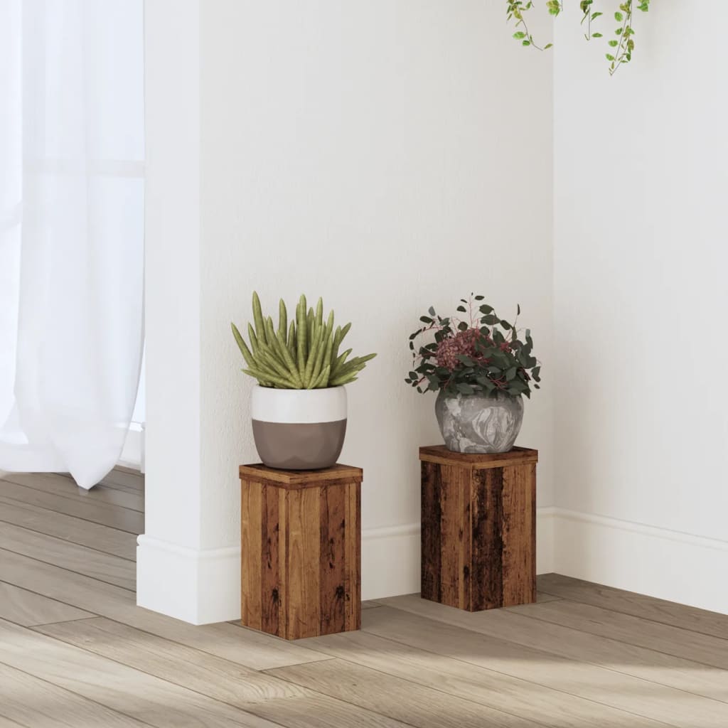 vidaXL Soportes de plantas 2 uds madera roble envejecido 10x10x18 cm