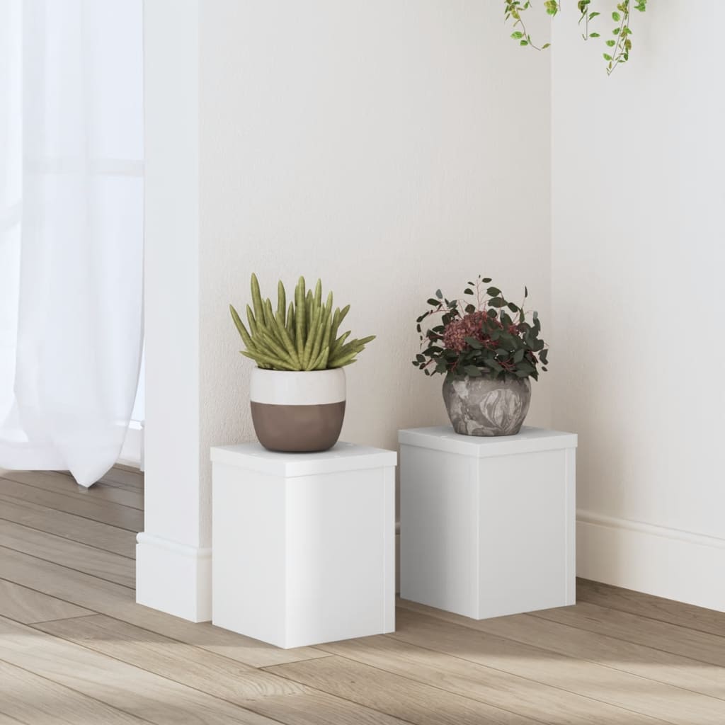 vidaXL Soportes de plantas 2 uds madera ingeniería blanco 10x10x18 cm