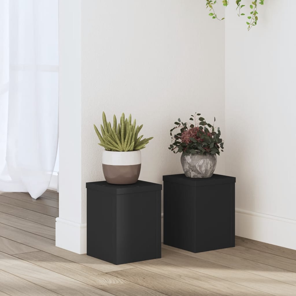 vidaXL Soportes de plantas 2 uds madera ingeniería negro 15x15x20 cm