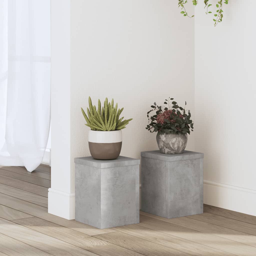 vidaXL Soportes de plantas 2 uds madera gris hormigón 15x15x20 cm