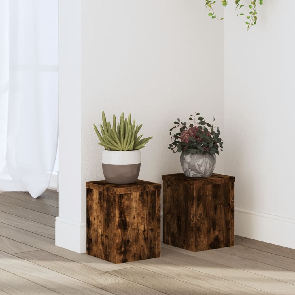 vidaXL Soportes de plantas 2 uds madera roble ahumado 15x15x20 cm