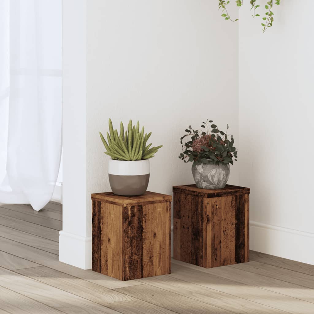 vidaXL Soportes de plantas 2 uds madera roble envejecido 15x15x20 cm