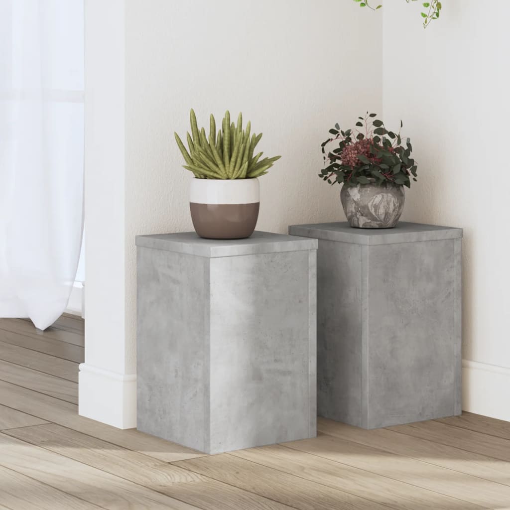 vidaXL Soportes de plantas 2 uds madera gris hormigón 20x20x30 cm