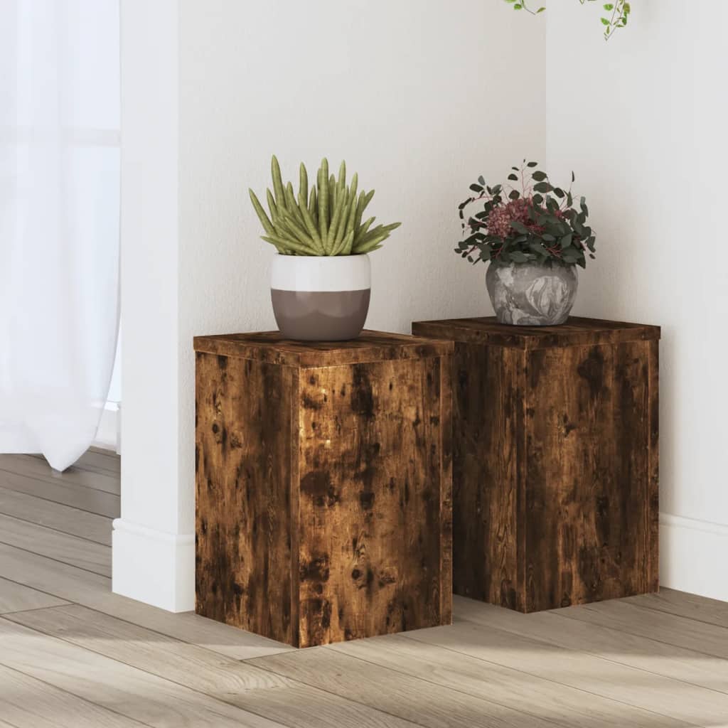 vidaXL Soportes de plantas 2 uds madera roble ahumado 20x20x30 cm