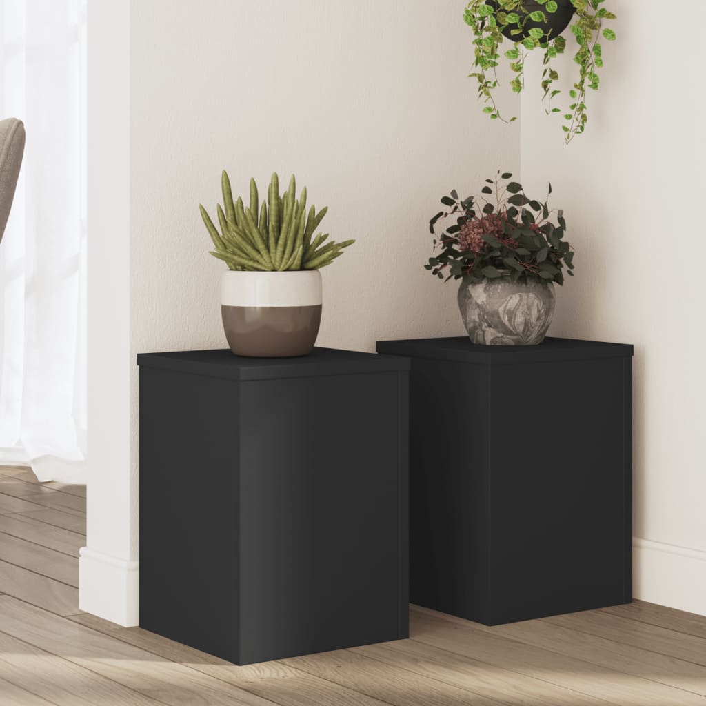 vidaXL Soportes de plantas 2 uds madera ingeniería negro 25x25x35 cm