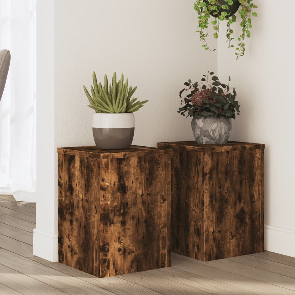 vidaXL Soportes de plantas 2 uds madera roble ahumado 25x25x35 cm