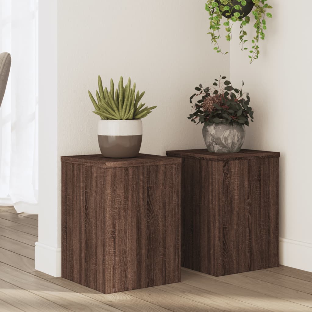 vidaXL Soportes de plantas 2 uds madera marrón roble 25x25x35 cm