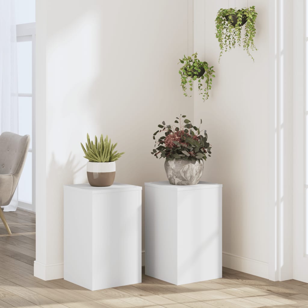 vidaXL Soportes de plantas 2 uds madera ingeniería blanco 30x30x50 cm