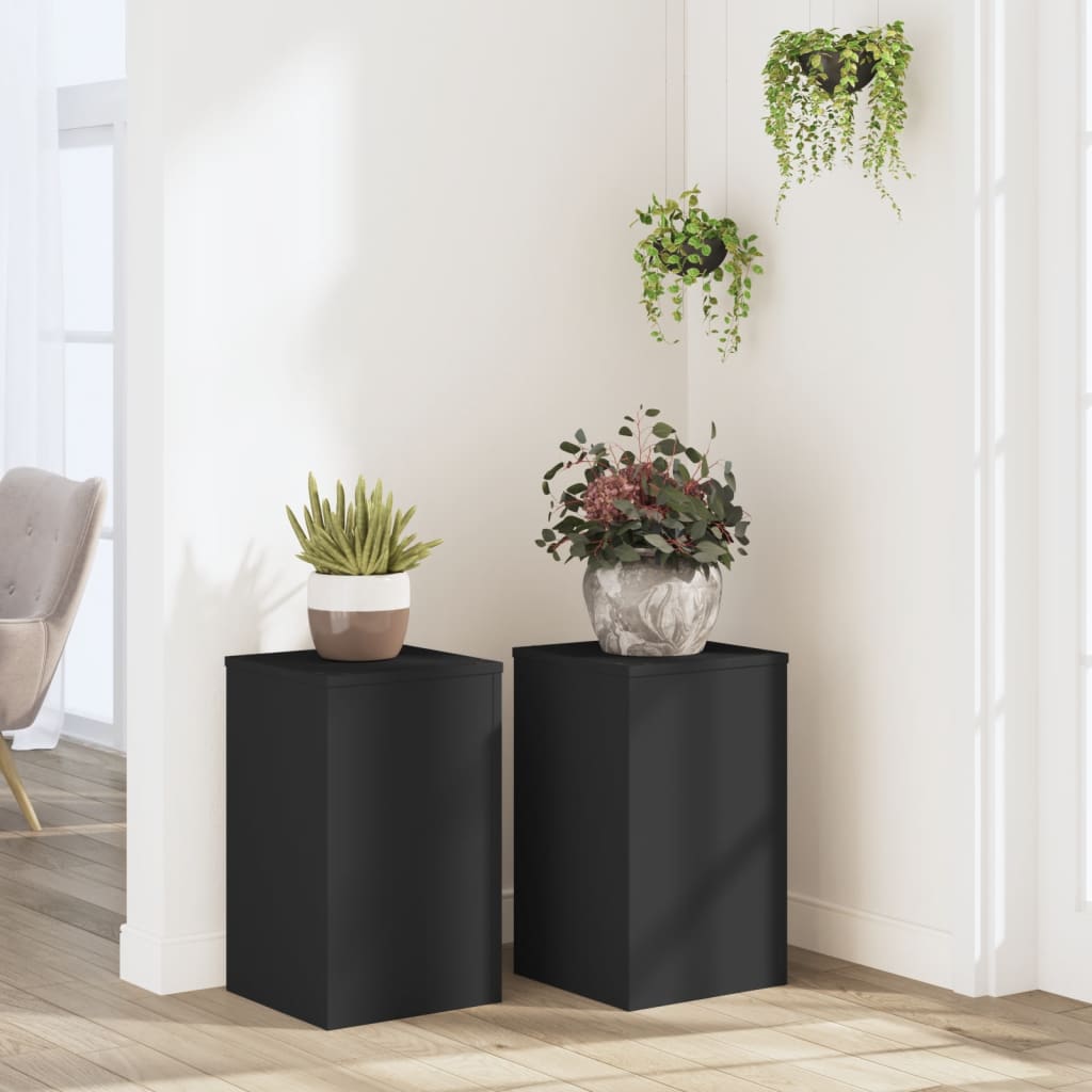 vidaXL Soportes de plantas 2 uds madera ingeniería negro 30x30x50 cm