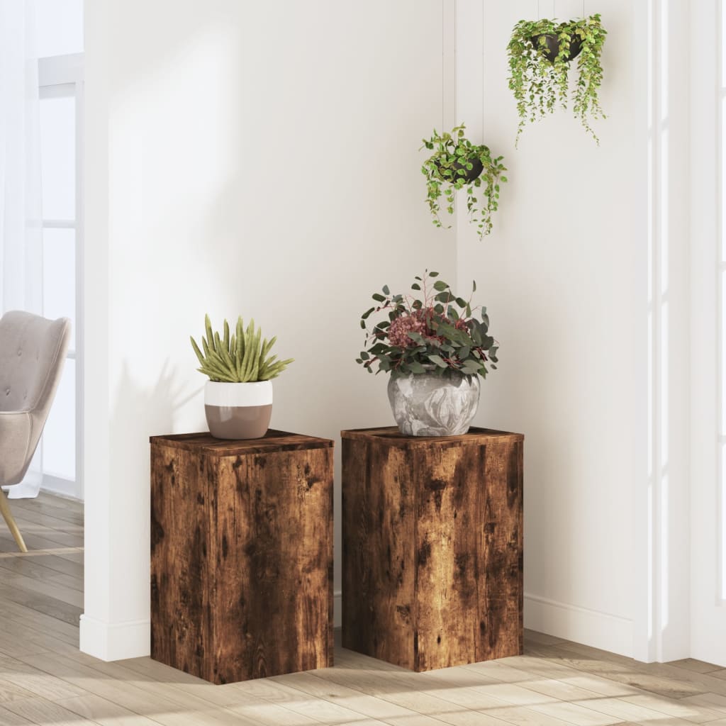 vidaXL Soportes de plantas 2 uds madera roble ahumado 30x30x50 cm