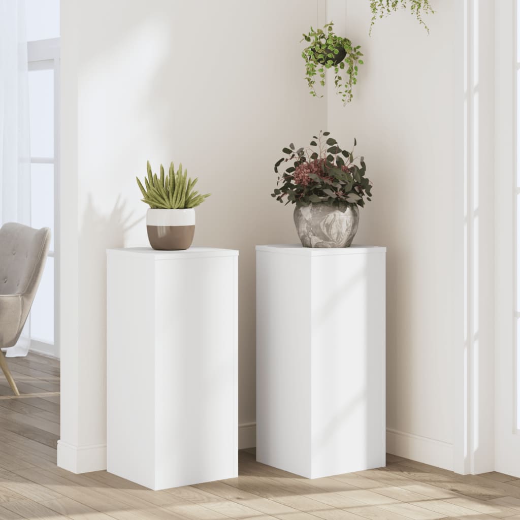 vidaXL Soportes de plantas 2 uds madera ingeniería blanco 30x30x70 cm