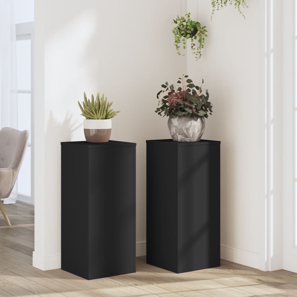 vidaXL Soportes de plantas 2 uds madera ingeniería negro 30x30x70 cm