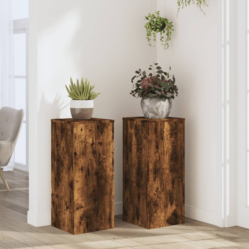 vidaXL Soportes de plantas 2 uds madera roble ahumado 30x30x70 cm