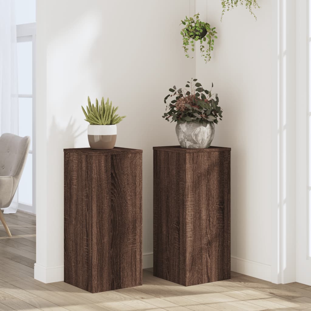 vidaXL Soportes de plantas 2 uds madera marrón roble 30x30x70 cm