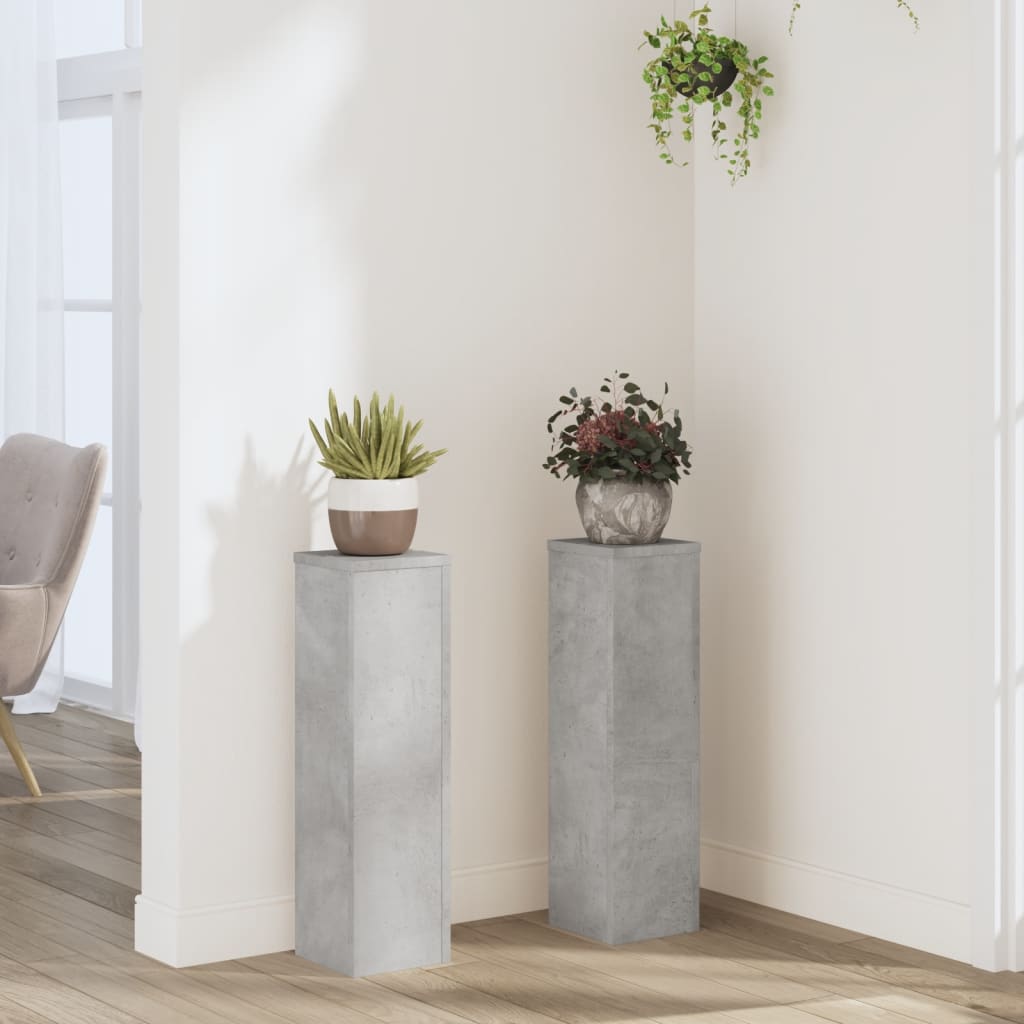 vidaXL Soportes de plantas 2 uds madera gris hormigón 17x17x60 cm