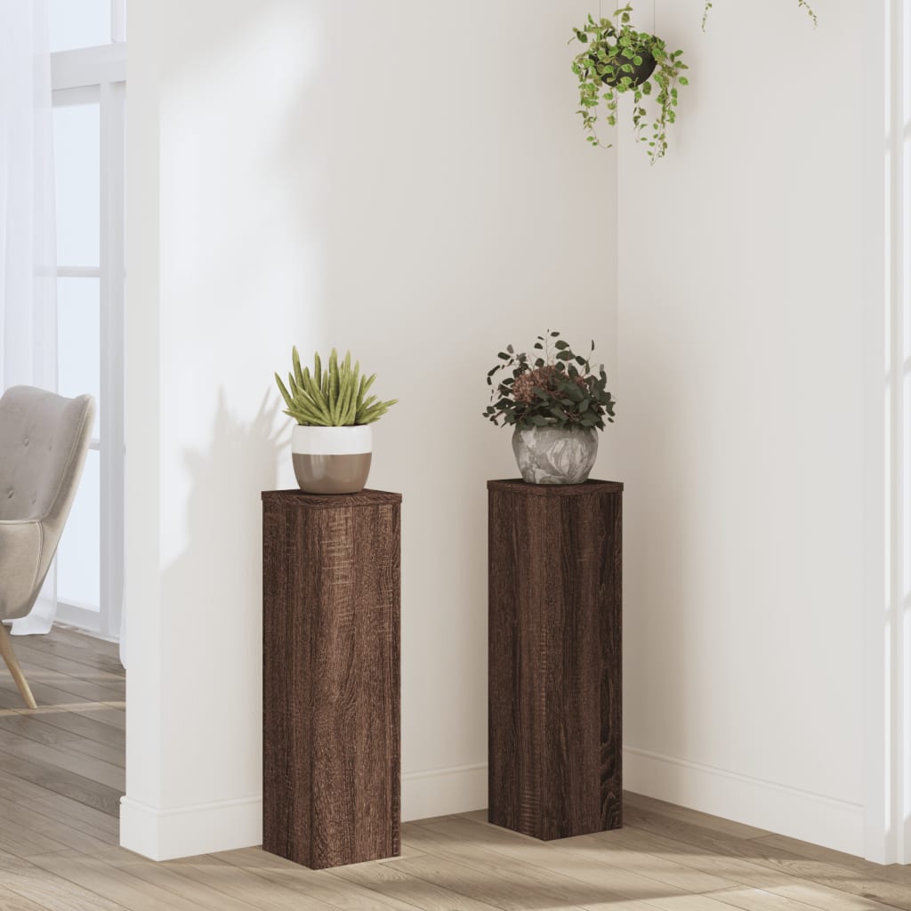 vidaXL Soportes de plantas 2 uds madera marrón roble 17x17x60 cm