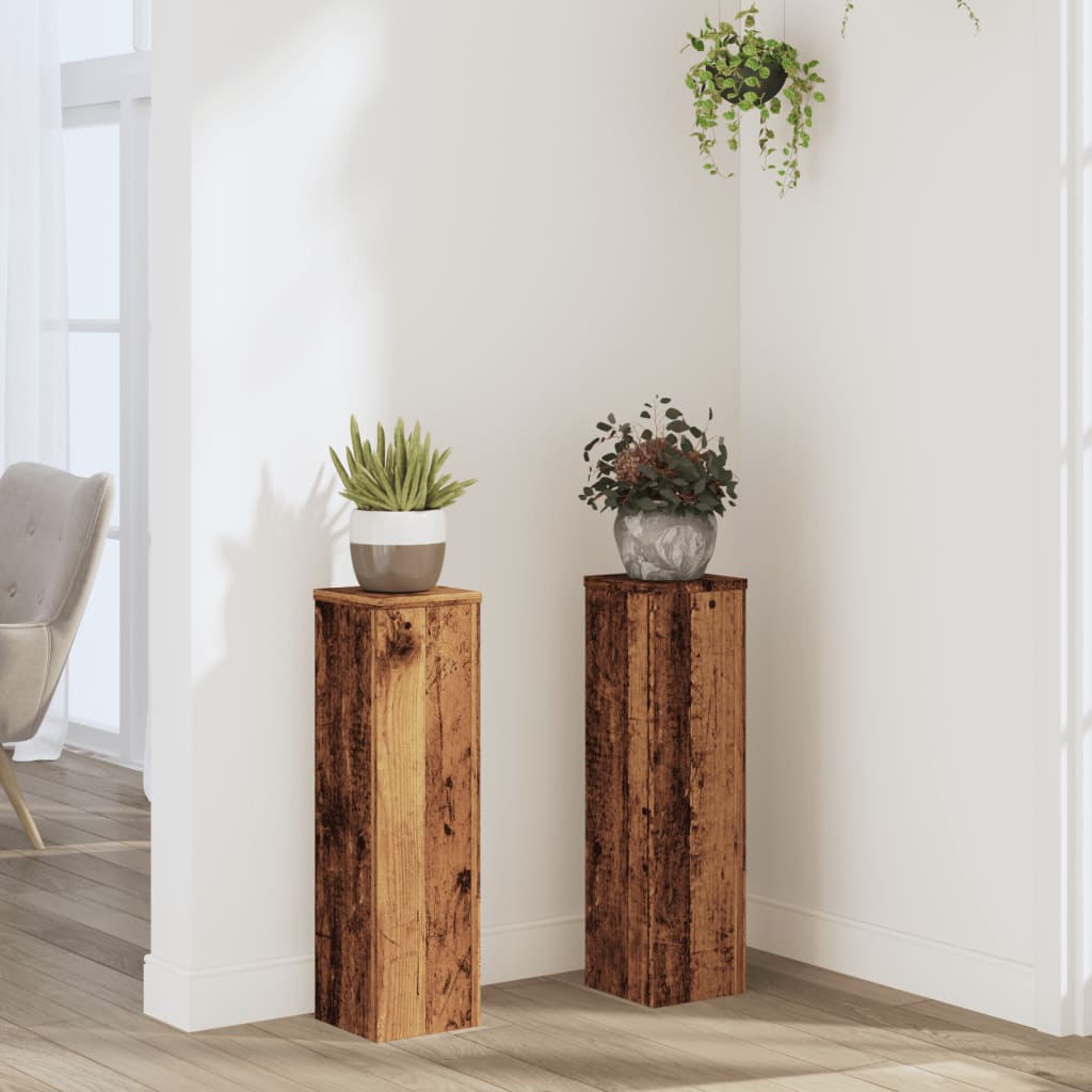 vidaXL Soportes de plantas 2 uds madera roble envejecido 17x17x60 cm