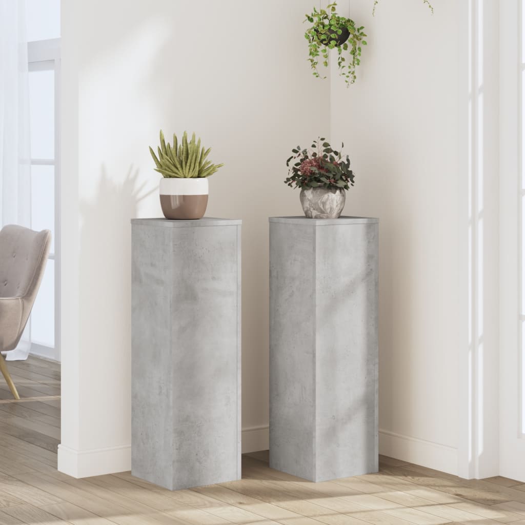 vidaXL Soportes de plantas 2 uds madera gris hormigón 25x25x80 cm