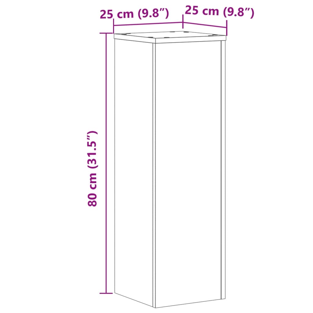 vidaXL Soportes de plantas 2 uds madera roble ahumado 25x25x80 cm