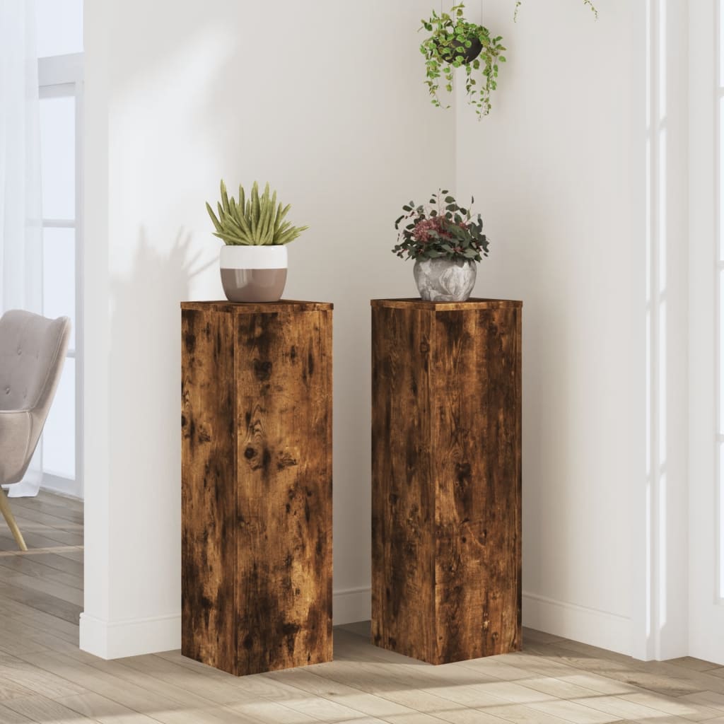 vidaXL Soportes de plantas 2 uds madera roble ahumado 25x25x80 cm