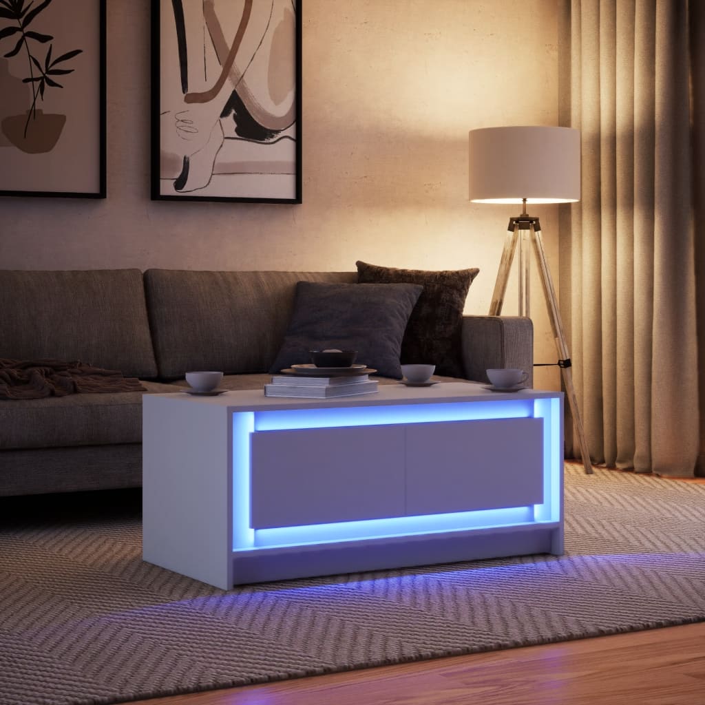 vidaXL Mesa de centro con luces LED madera ingeniería blanca