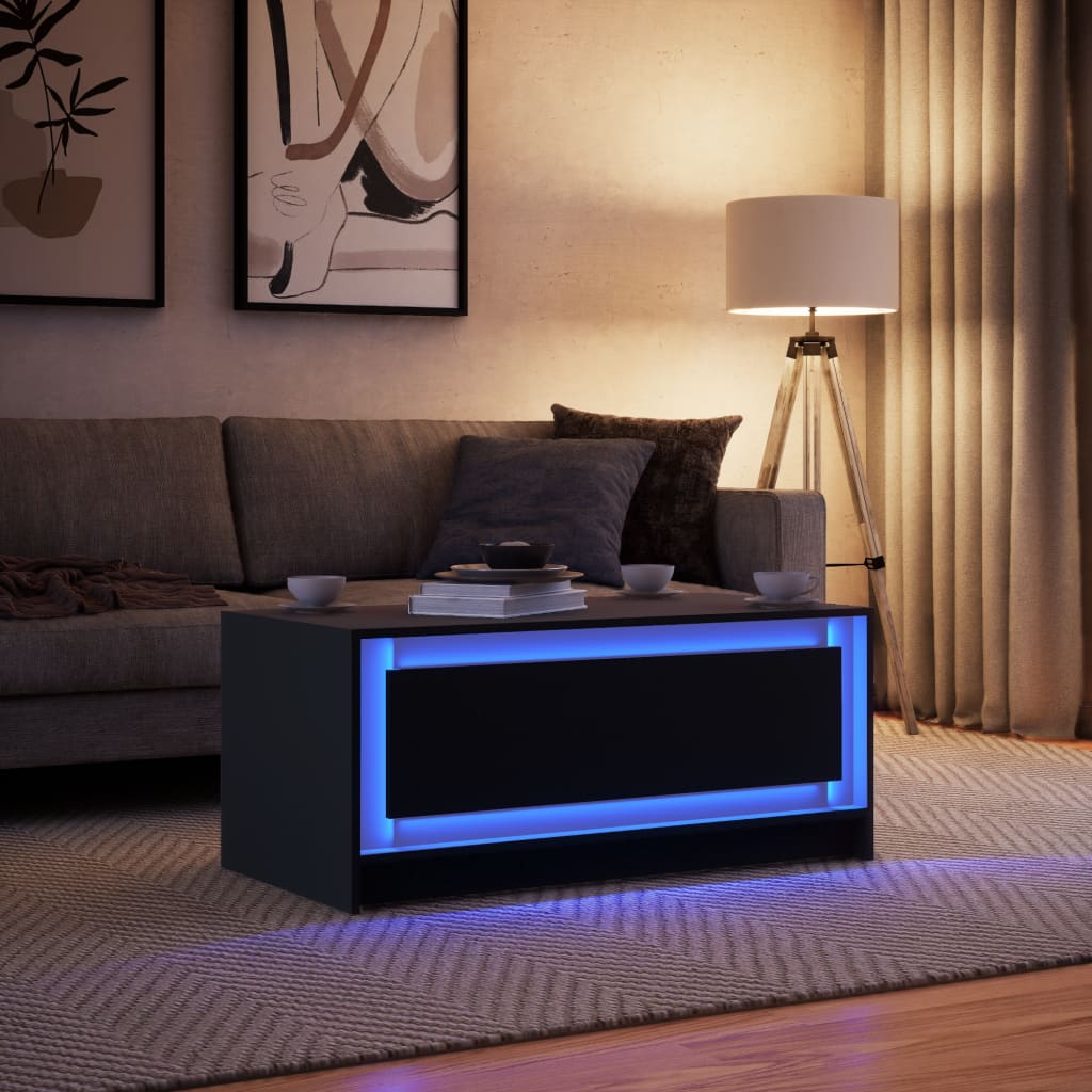 vidaXL Mesa de centro con luces LED madera de ingeniería negra