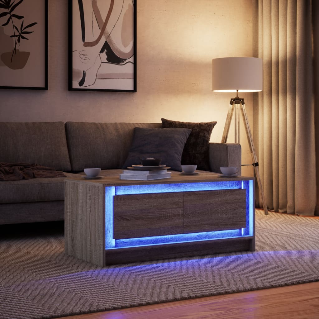 vidaXL Mesa de centro con luces LED madera de ingeniería roble Sonoma