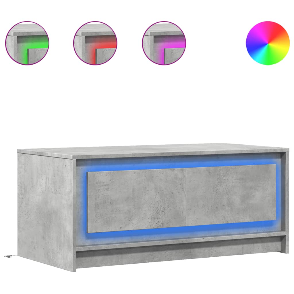 vidaXL Mesa de centro con luces LED madera de ingeniería gris hormigón