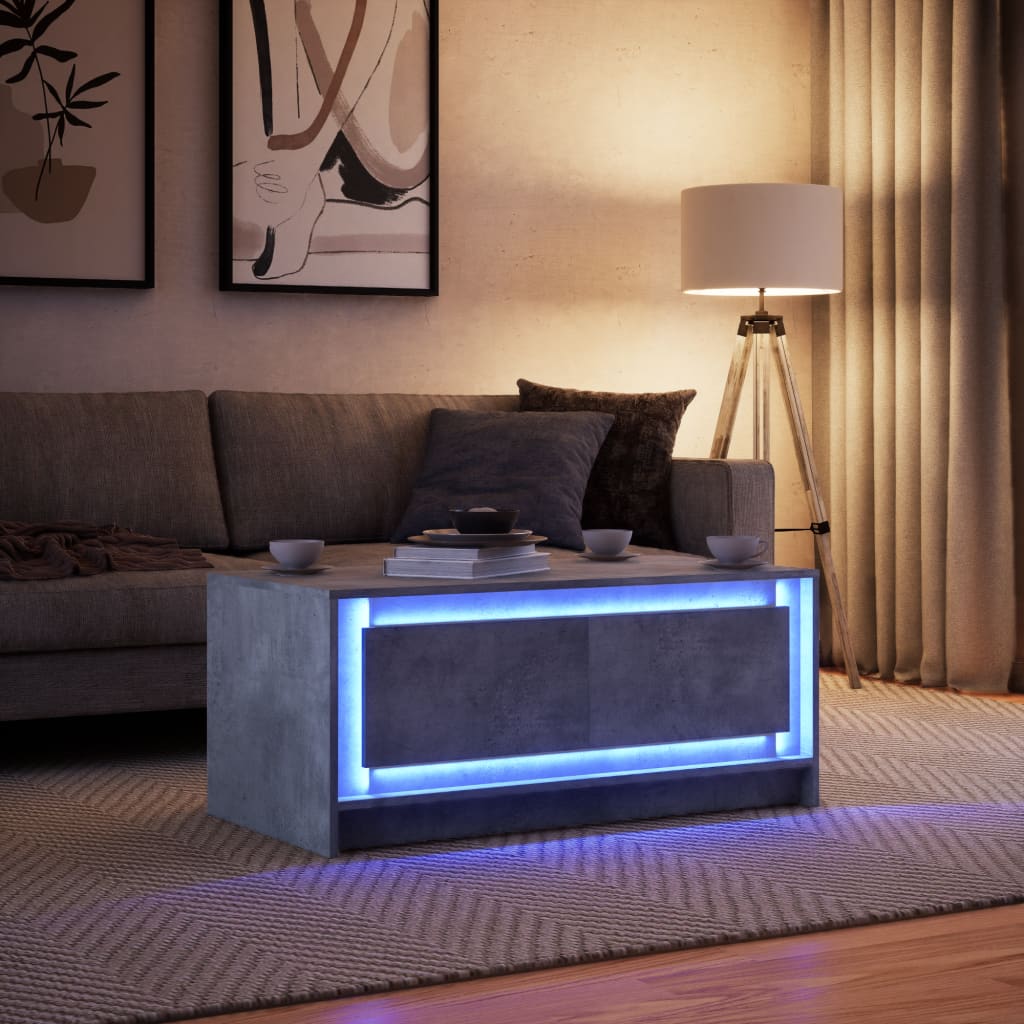 vidaXL Mesa de centro con luces LED madera de ingeniería gris hormigón