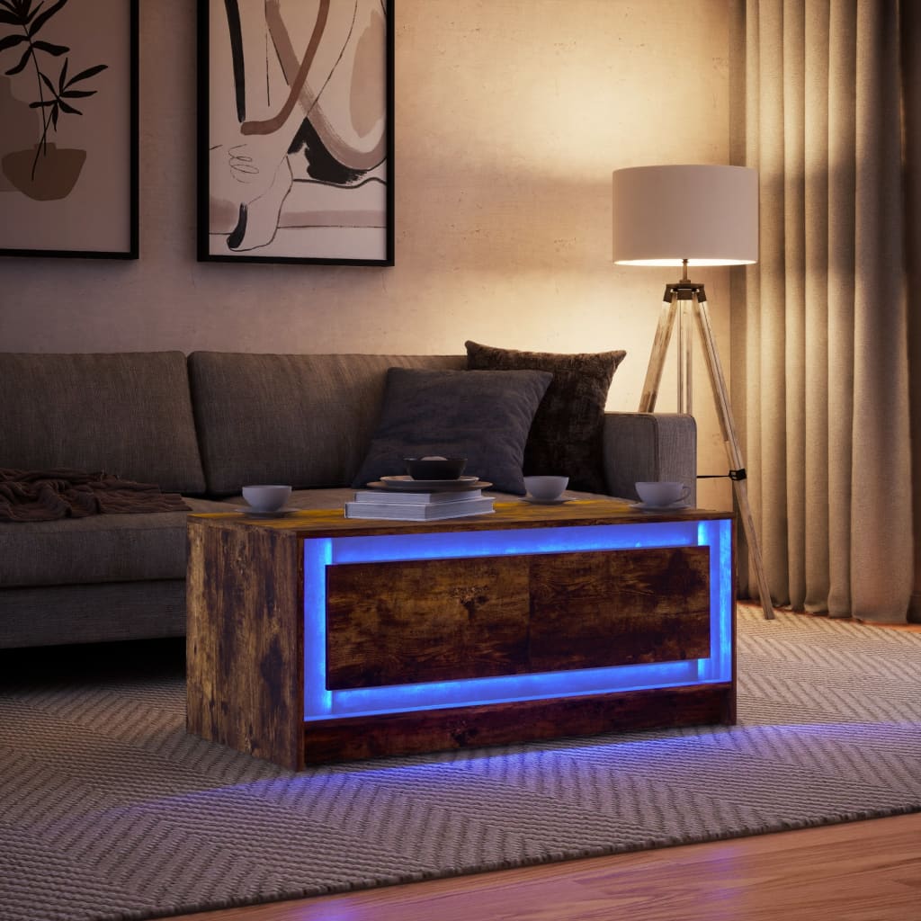 vidaXL Mesa de centro con luces LED madera de ingeniería roble ahumado