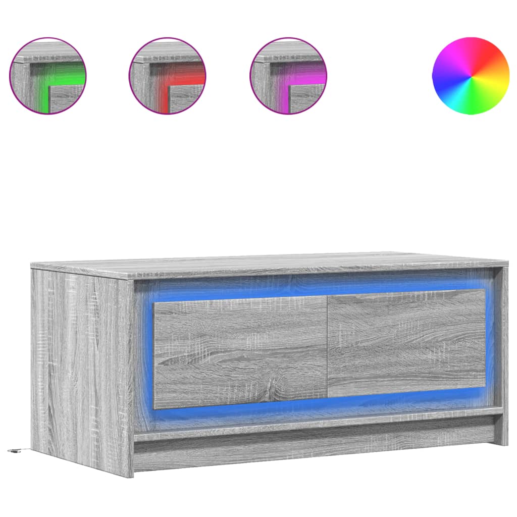 vidaXL Mesa de centro con luces LED madera de ingeniería gris Sonoma