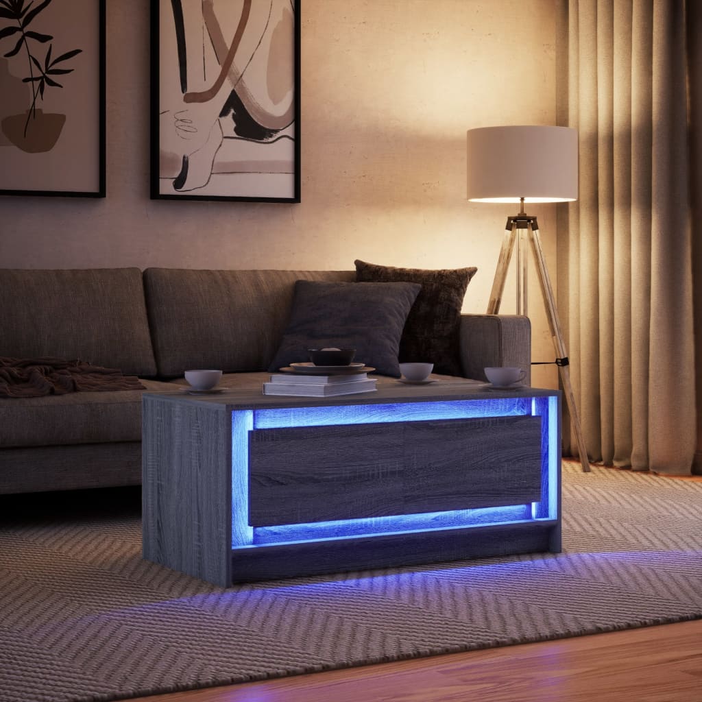 vidaXL Mesa de centro con luces LED madera de ingeniería gris Sonoma